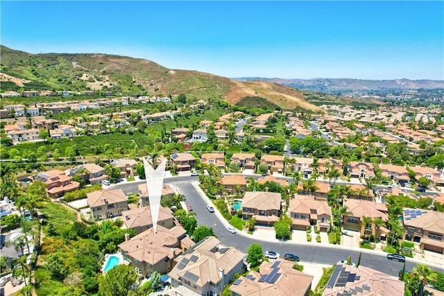 aerial view featuring a residential view and a mountain view
