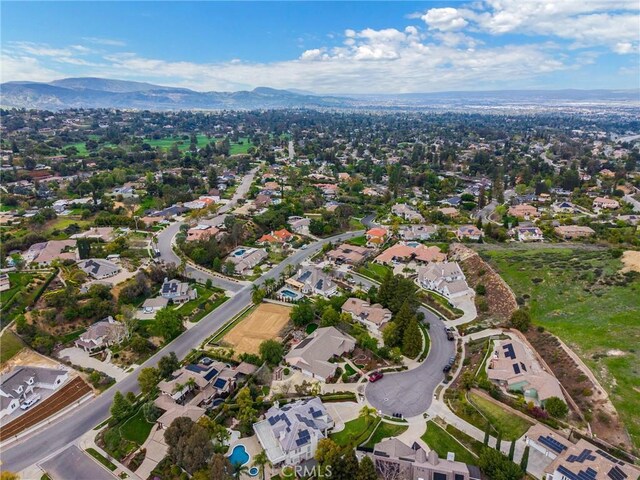 bird's eye view featuring a mountain view and a residential view