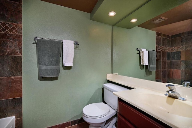 3116 Vista Bonita, Carlsbad, CA 92009 - bathroom with recessed lighting, toilet, vanity, and a shower