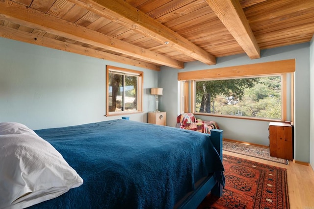 25770 E Grade Rd, Santa Ysabel, CA 92070 - bedroom with wood finished floors, wood ceiling with exposed beams, and baseboards