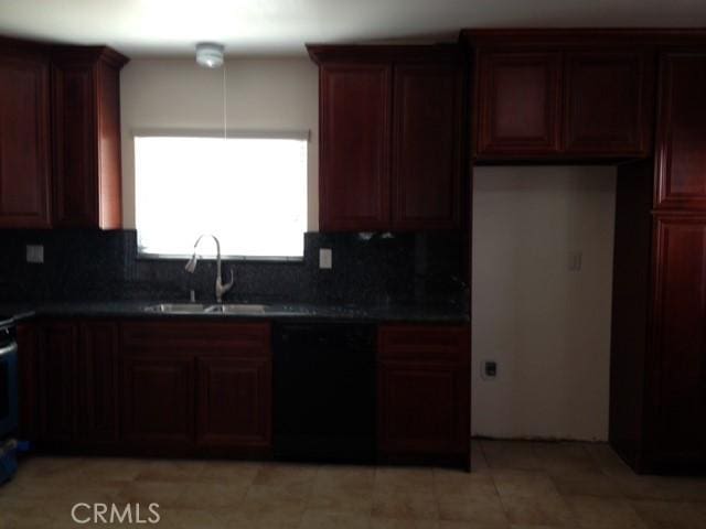 19057 Gledhill St, Northridge, CA 91324 - kitchen featuring backsplash, a sink, dark countertops, and black dishwasher