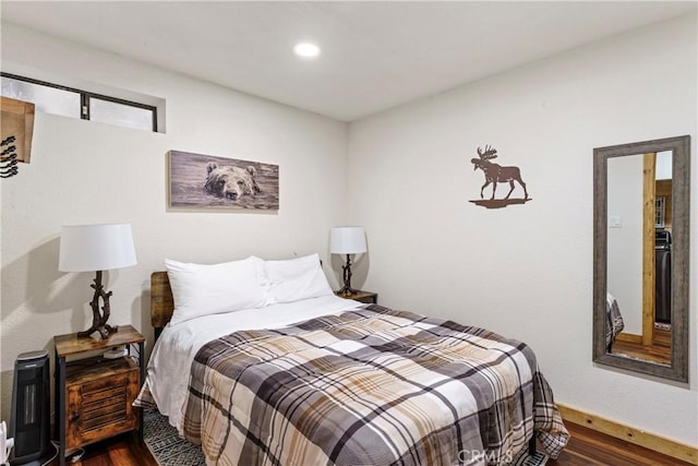 675 Grass Valley Rd, Lake Arrowhead, CA 92352 - bedroom with recessed lighting, baseboards, and dark wood-type flooring