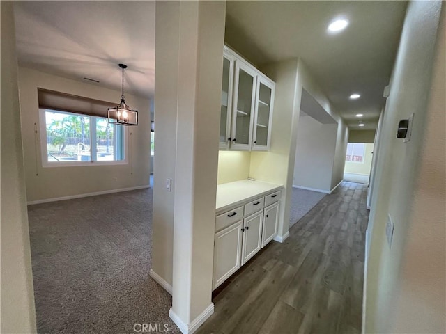 32706 Blue Mist Way, Wildomar, CA 92595 - hallway with recessed lighting, dark wood finished floors, and baseboards