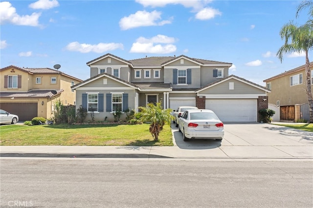 25445 Clovelly Ct, Moreno Valley, CA 92553 - view of front of home featuring fence, a garage, concrete driveway, a front yard, and stucco siding