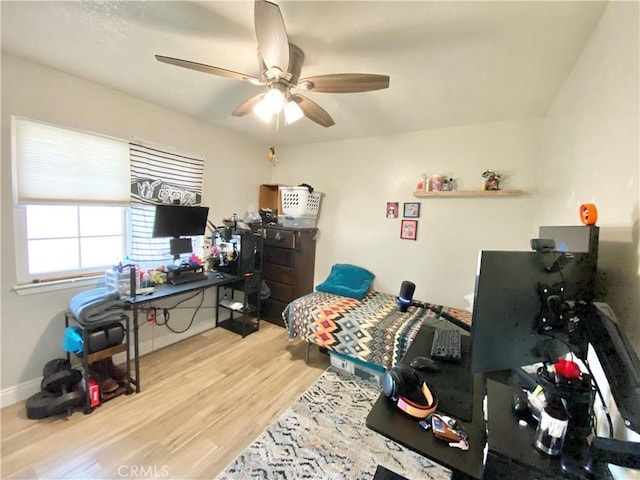 11031 Victor Ave, Hesperia, CA 92345 - bedroom with wood finished floors, ceiling fan, and baseboards
