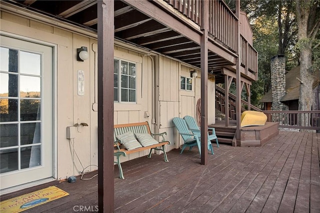 475 Woodsey Rd, Crestline, CA 92325 - wooden deck featuring stairs