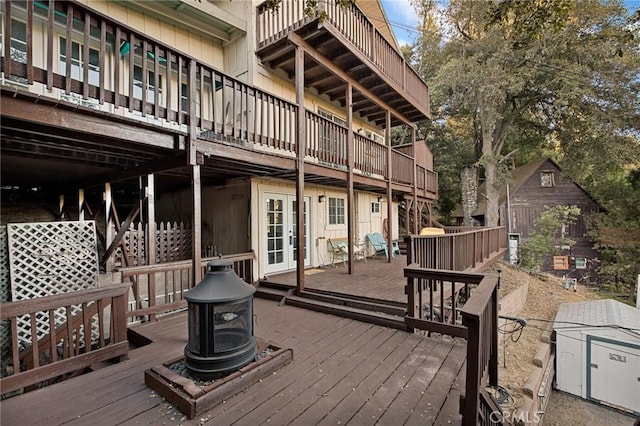 475 Woodsey Rd, Crestline, CA 92325 - wooden terrace with french doors