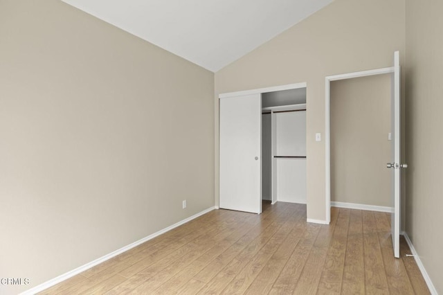 276 Highland Dr, Oxnard, CA 93035 - unfurnished bedroom featuring light wood finished floors, lofted ceiling, a closet, and baseboards