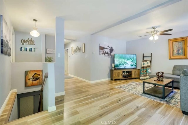 874 Fern Dr, Crestline, CA 92325 - living room featuring wood finished floors and ceiling fan