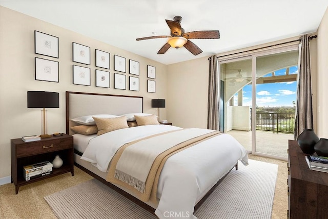 1021 Costa Pacifica Way Unit 2105, Oceanside, CA 92054 - bedroom featuring light carpet, access to outside, and a ceiling fan