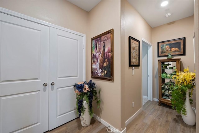 hall featuring baseboards and light wood-style floors