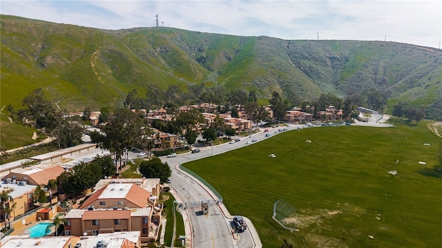 bird's eye view with a mountain view