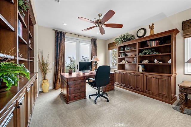 28 Surfspray Blf, Newport Coast, CA 92657 - office space featuring light colored carpet, ceiling fan, and recessed lighting