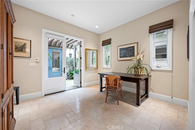 28 Surfspray Blf, Newport Coast, CA 92657 - foyer entrance with stone tile floors and recessed lighting