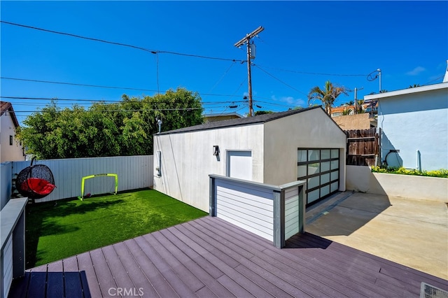 33781 Copper Lantern St, Dana Point, CA 92629 - deck featuring a yard, an outbuilding, a fenced backyard, and a detached garage