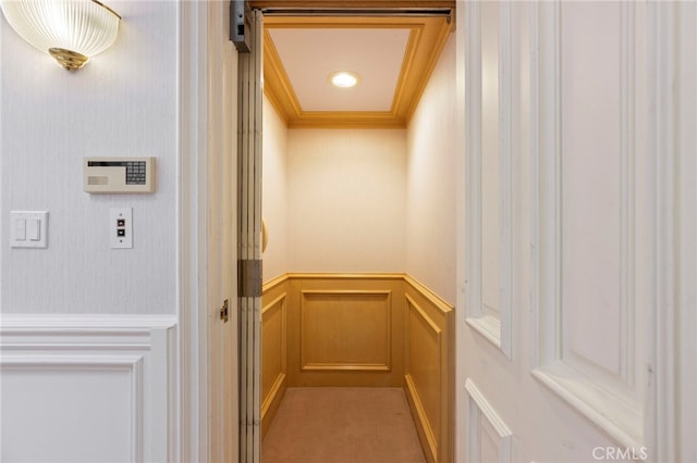 4537 Ellenboro Way, Woodland Hills, CA 91364 - elevator featuring wainscoting, a decorative wall, and crown molding