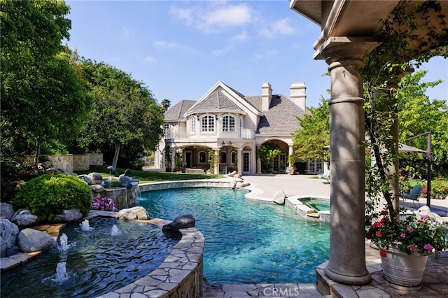 4537 Ellenboro Way, Woodland Hills, CA 91364 - view of pool featuring a pool with connected hot tub and a patio