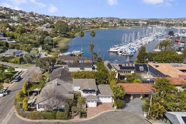 bird's eye view featuring a water view