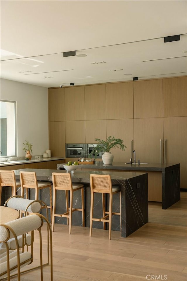 kitchen featuring modern cabinets, light wood-type flooring, and a sink