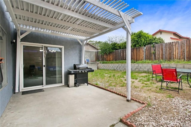 7801 Pinyon Ave, Fontana, CA 92336 - view of patio with a pergola, grilling area, and fence