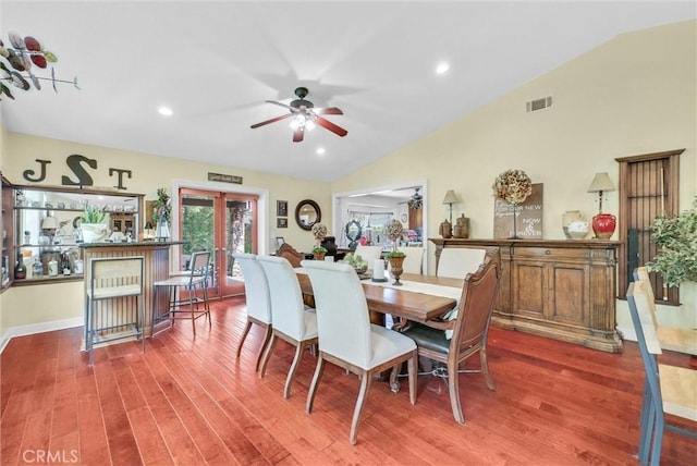 19903 E Rambling Rd, Covina, CA 91724 - dining room featuring vaulted ceiling, wood finished floors, a ceiling fan, recessed lighting, and baseboards