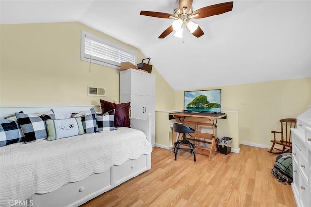 19903 E Rambling Rd, Covina, CA 91724 - bedroom featuring vaulted ceiling, light wood-style floors, baseboards, and ceiling fan