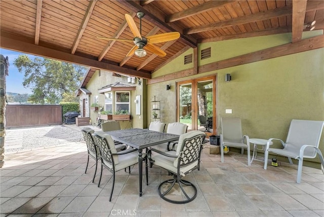 19903 E Rambling Rd, Covina, CA 91724 - view of patio featuring outdoor dining area, ceiling fan, grilling area, and french doors