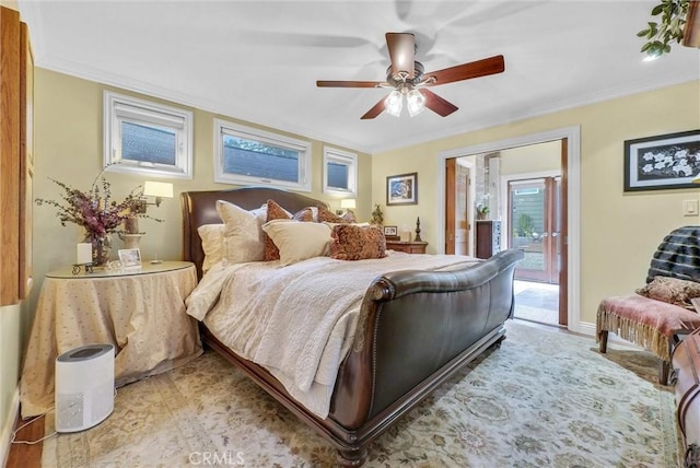 19903 E Rambling Rd, Covina, CA 91724 - bedroom with access to exterior, crown molding, and a ceiling fan