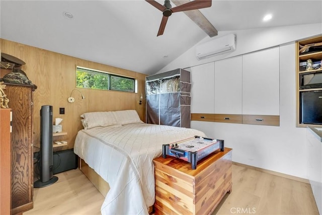19903 E Rambling Rd, Covina, CA 91724 - bedroom featuring a wall unit AC, light wood-style floors, and a ceiling fan