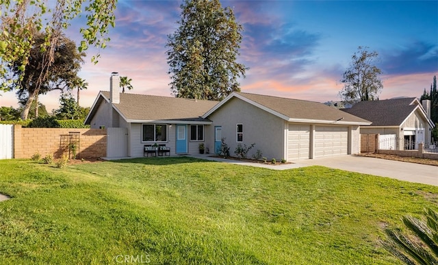 10620 Gemini Dr, Riverside, CA 92503 - ranch-style home featuring a garage, fence, a yard, and concrete driveway