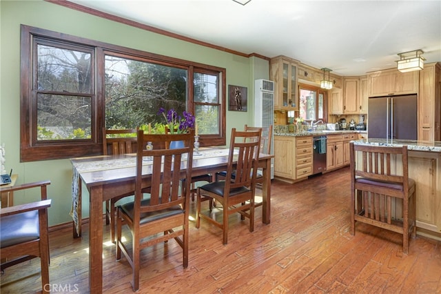 29 Bear Dr, Mt Baldy, CA 91759 - dining room featuring ornamental molding and hardwood / wood-style flooring
