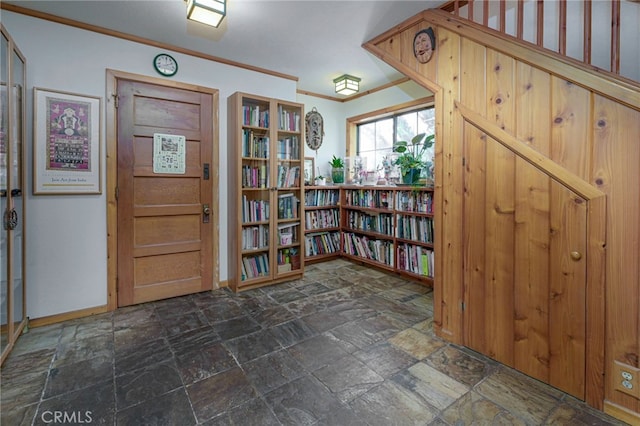 29 Bear Dr, Mt Baldy, CA 91759 - interior space with baseboards, crown molding, and stone tile floors
