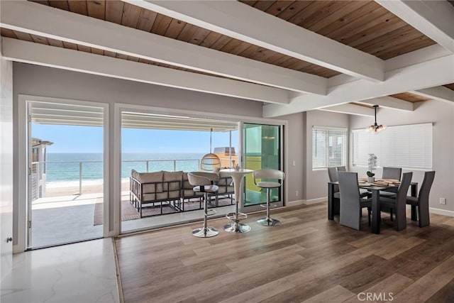 2208 The Strand, Manhattan Beach, CA 90266 - dining room featuring a wealth of natural light, beamed ceiling, and a water view
