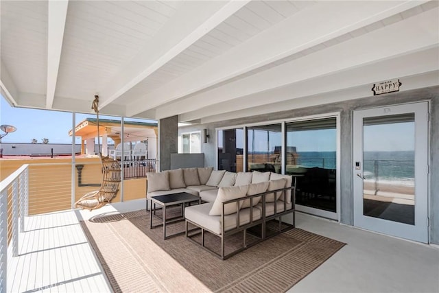 2208 The Strand, Manhattan Beach, CA 90266 - living area with beamed ceiling and finished concrete flooring
