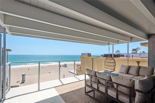 2208 The Strand, Manhattan Beach, CA 90266 - view of patio with a beach view, outdoor lounge area, a balcony, and a water view