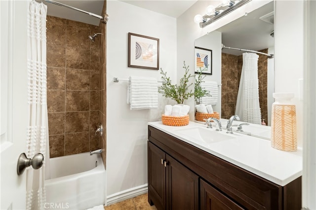 72994 Homestead Dr Unit 29, Palms, CA 92277 - full bathroom with vanity, shower / bathtub combination with curtain, and baseboards