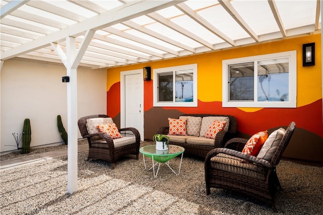 72994 Homestead Dr Unit 29, Palms, CA 92277 - view of patio / terrace featuring an outdoor hangout area and a pergola