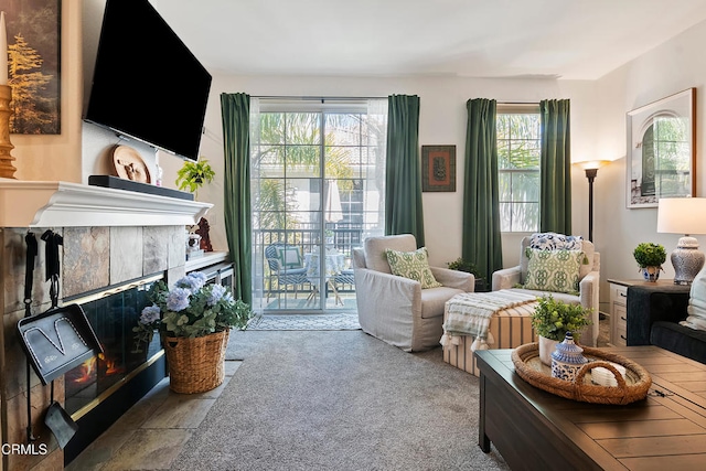 sitting room with a fireplace