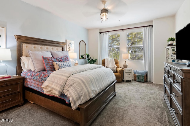 bedroom featuring ceiling fan and carpet floors