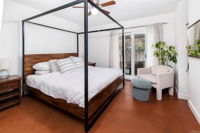 328 Countrywood Ln, Encinitas, CA 92024 - bedroom with baseboards, access to outside, ceiling fan, and concrete flooring