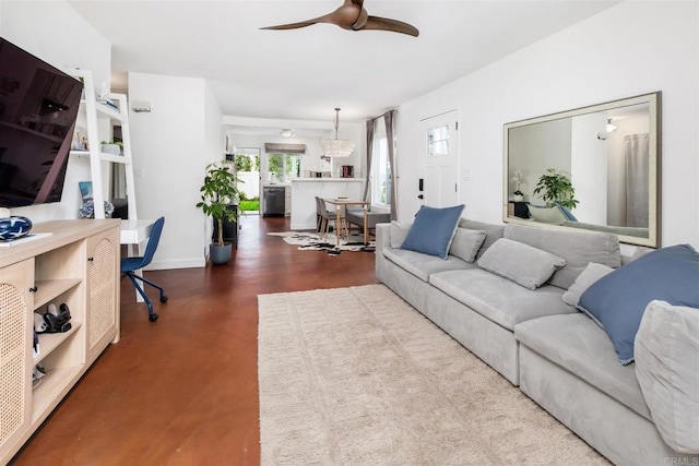 328 Countrywood Ln, Encinitas, CA 92024 - living room featuring a ceiling fan and baseboards