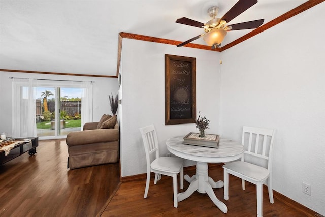 3846 Marcwade Ct, San Diego, CA 92154 - dining space featuring ornamental molding, wood finished floors, a ceiling fan, and baseboards