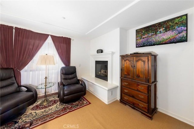 15686 Iron Spring Ln, Fontana, CA 92336 - living area with light carpet and a glass covered fireplace