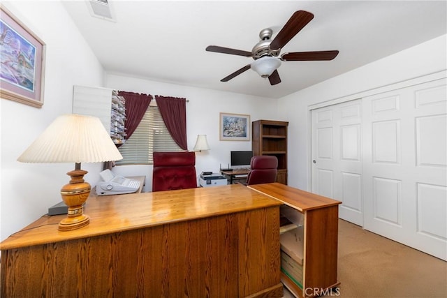 15686 Iron Spring Ln, Fontana, CA 92336 - office featuring carpet flooring and ceiling fan