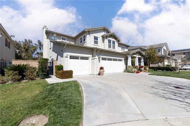 15686 Iron Spring Ln, Fontana, CA 92336 - view of front of house with driveway, an attached garage, stucco siding, and a chimney