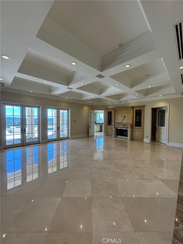 2025 E Live Oak Dr, Los Angeles, CA 90068 - spare room featuring ornamental molding, french doors, and coffered ceiling