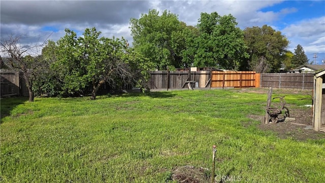view of yard with a fenced backyard