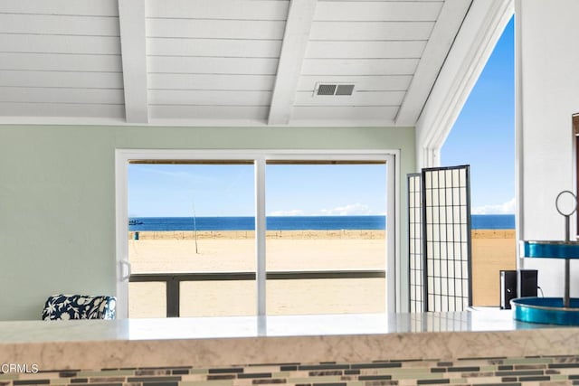 3371 Ocean Dr, Oxnard, CA 93035 - interior details featuring beamed ceiling, visible vents, and a water view