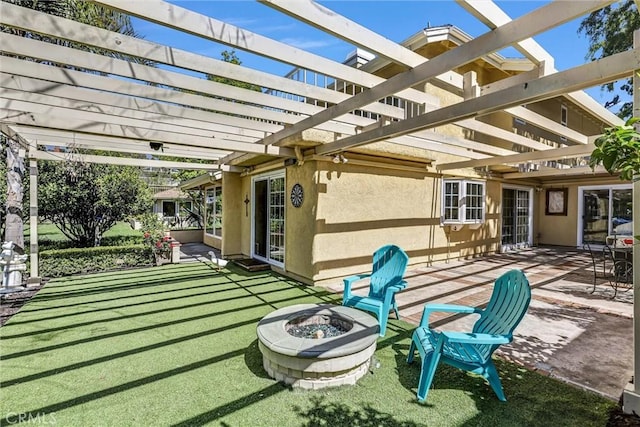22839 Ridge Route Ln, Lake Forest, CA 92630 - view of patio / terrace with a fire pit and a pergola