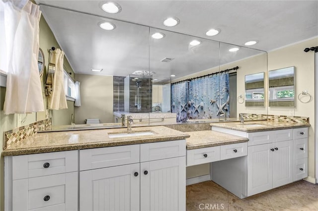 22839 Ridge Route Ln, Lake Forest, CA 92630 - full bathroom with recessed lighting, walk in shower, tile patterned floors, and vanity